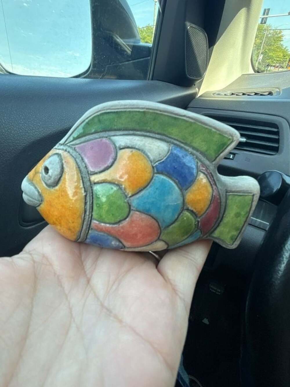 Raku Art Pottery Tropical Fish Colorful Figurine Signed